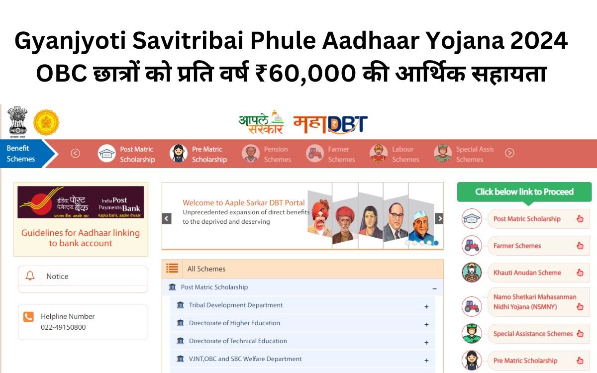 Gyanjyoti Savitribai Phule Aadhaar Yojana 2024 OBC छात्रों को प्रति वर्ष ₹60,000 की आर्थिक सहायता